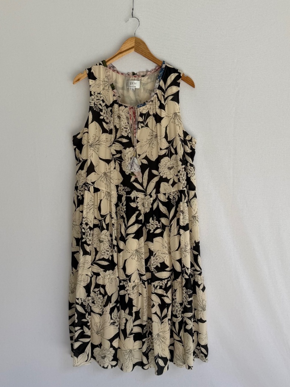 JOHNNY WAS Jade Women’s XL Juliette Silk Tiered Midi Dress Black Cream Floral